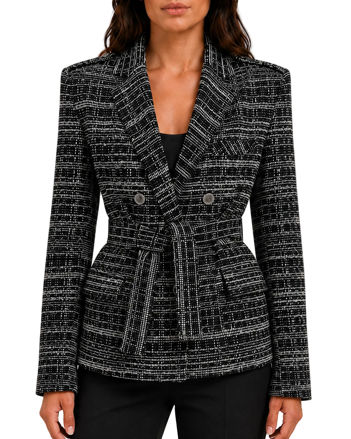 Tweed-Blazer mit Gürtel