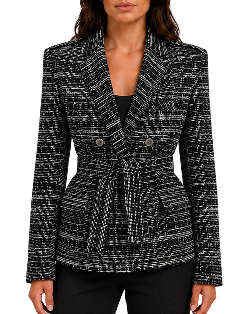 Tweed-Blazer mit Gürtel