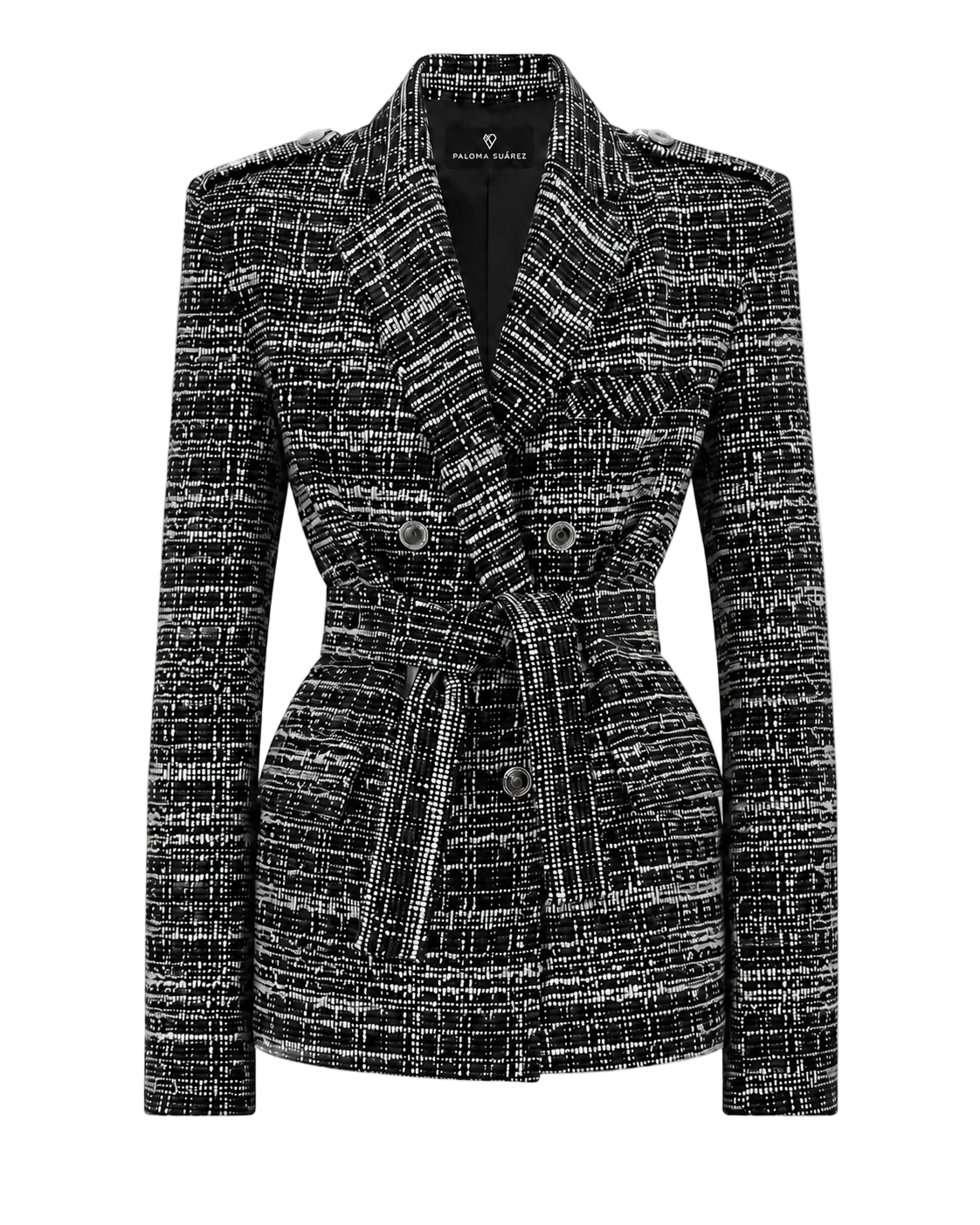 Blazer de tweed con cinturón