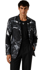 Blazer de Satén Estampado Negro