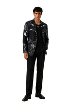 Blazer de Satén Estampado Negro