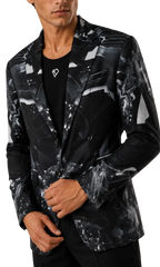 Blazer de Satén Estampado Negro