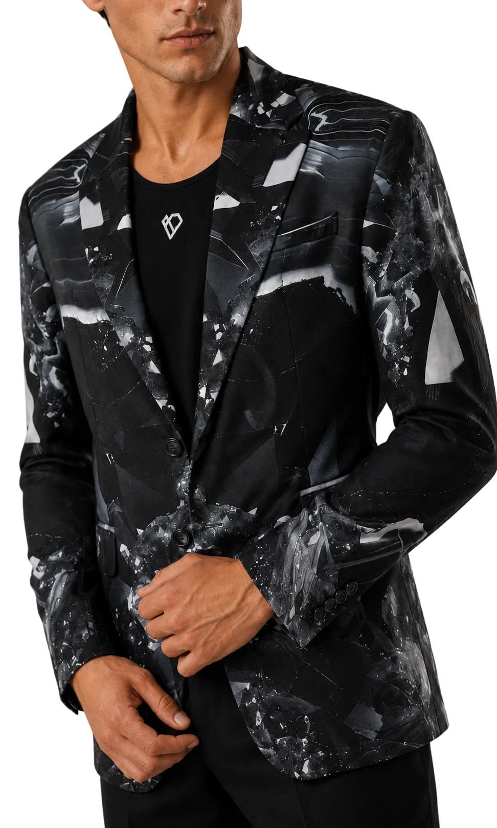 Blazer de Satén Estampado Negro