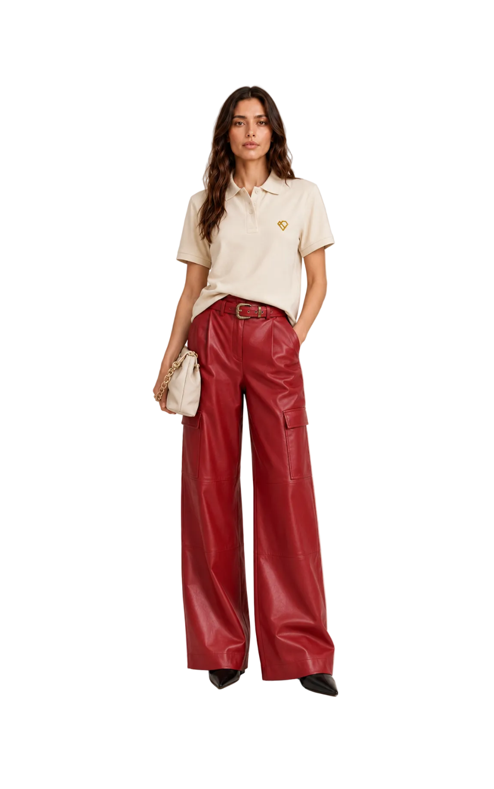 Premium-Cargohose aus veganem Leder mit Gürtel