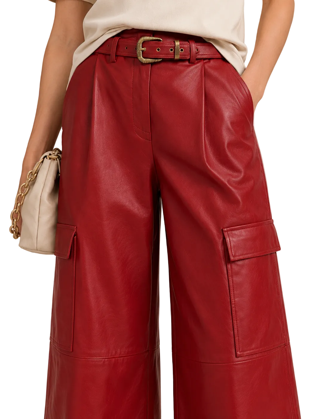 Premium-Cargohose aus veganem Leder mit Gürtel
