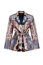 Bedruckter Satinblazer mit Gürtel