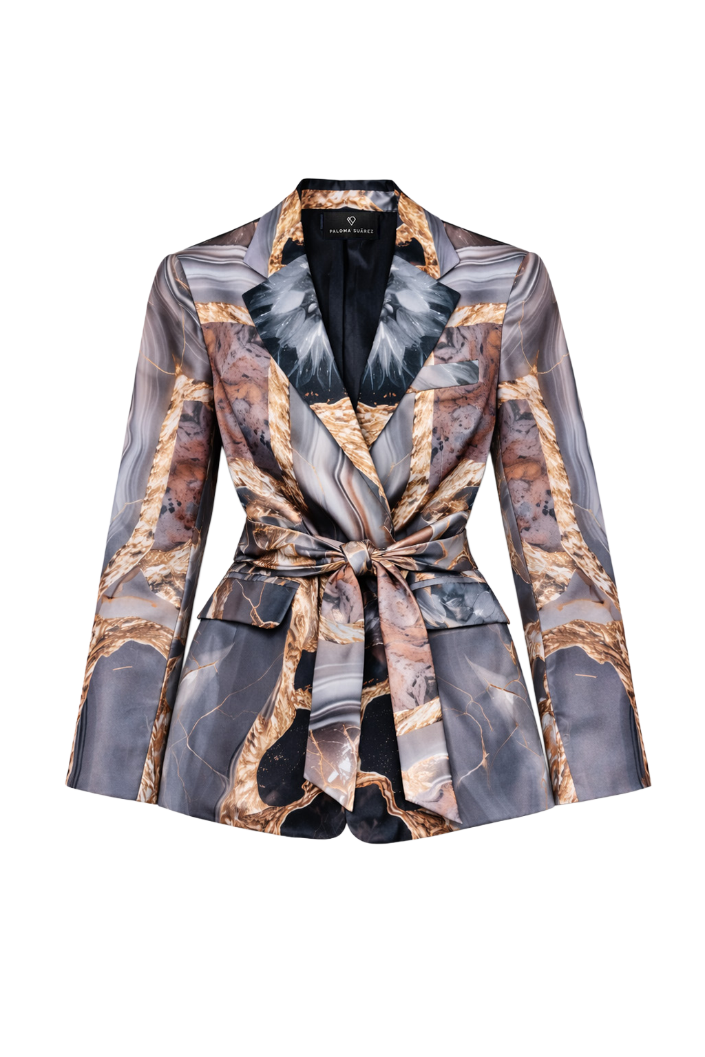 Bedruckter Satinblazer mit Gürtel