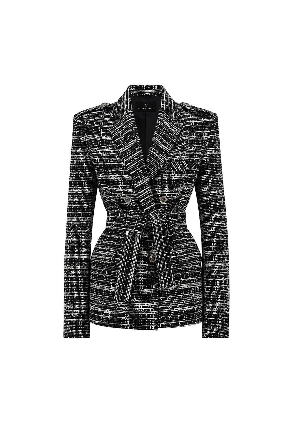 Tweed-Blazer mit Gürtel