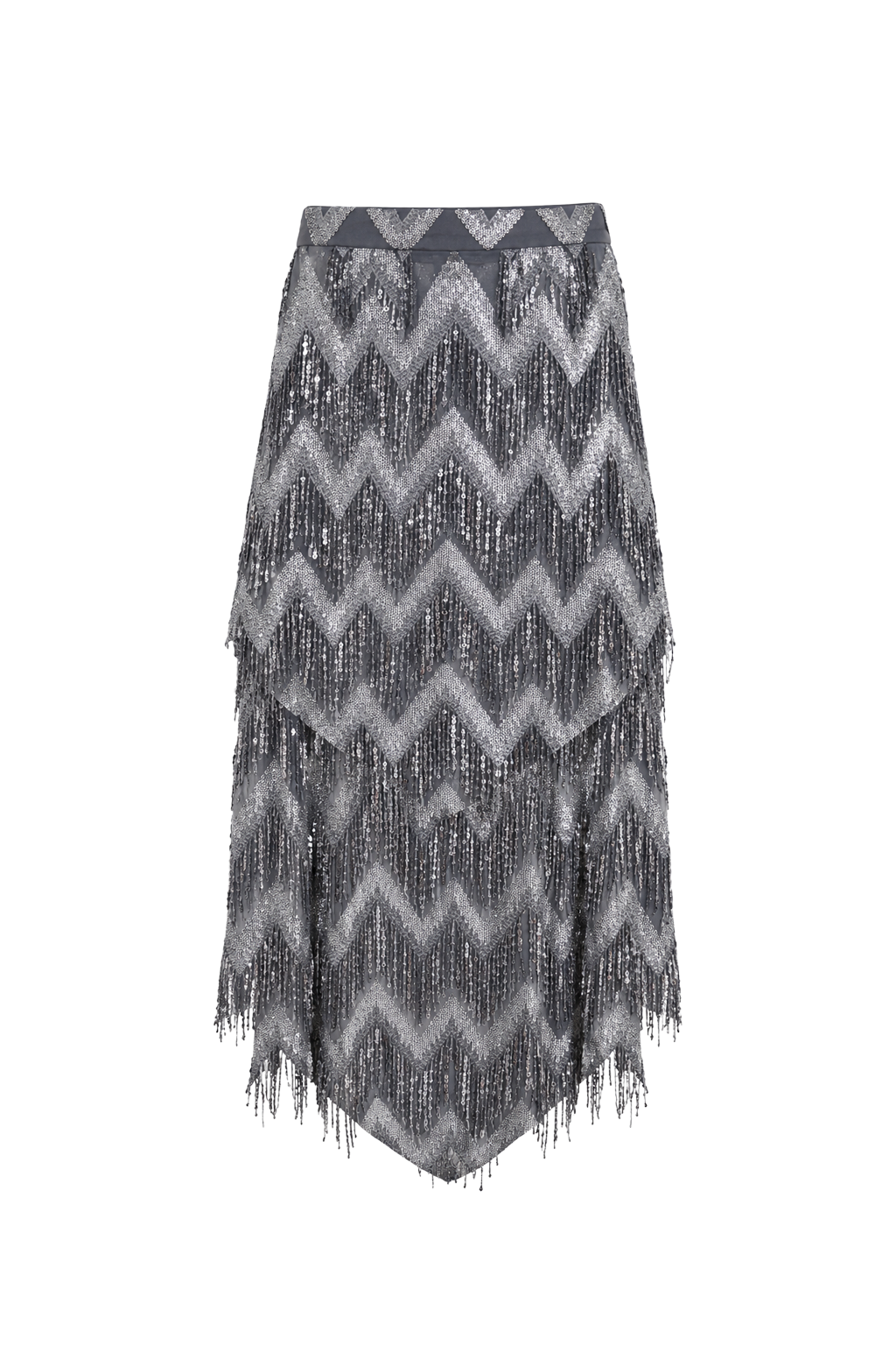 Fringe Sequin Midi Skirt