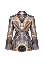 Bedruckter Satinblazer mit Gürtel