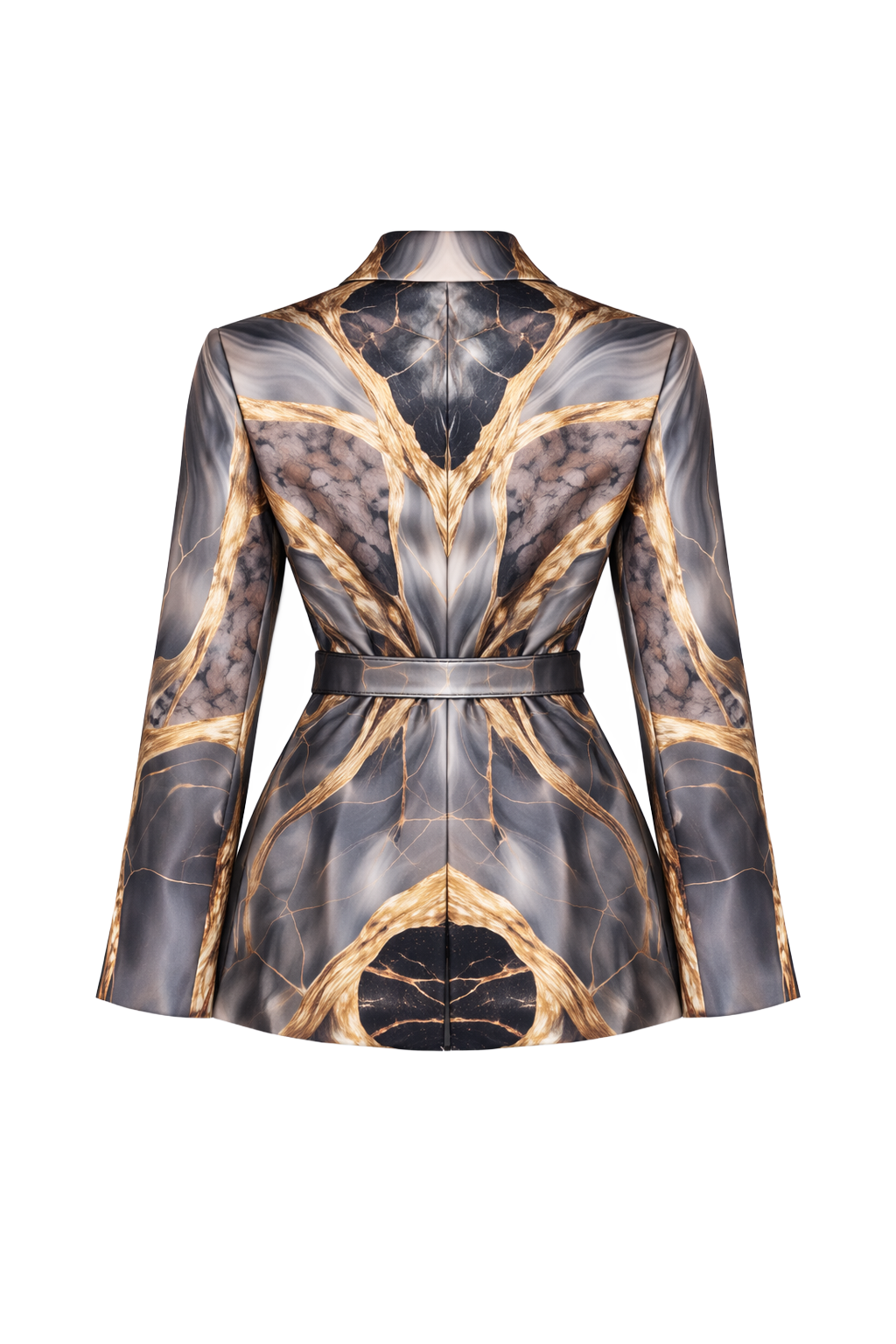 Bedruckter Satinblazer mit Gürtel