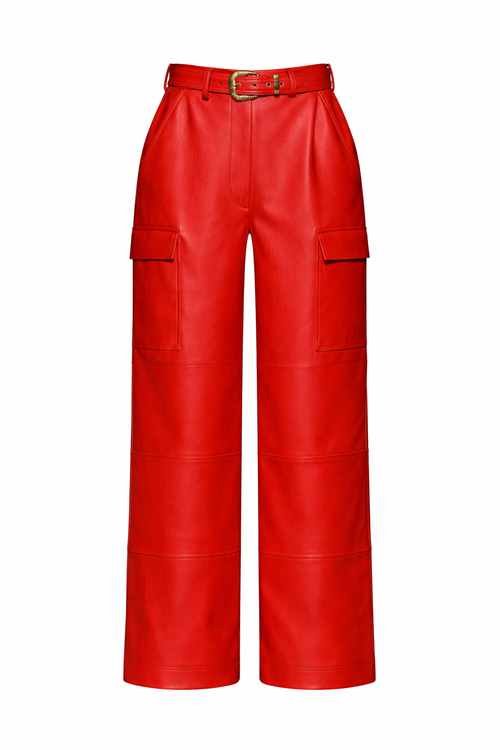 Belted Cargo Premium Vegan Leather Trousers