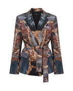 Blazer de Satén Estampado Cruzado