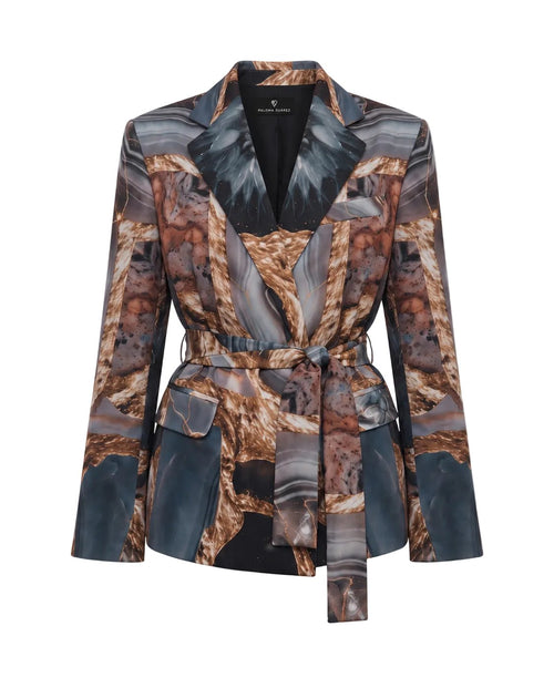 Blazer de Satén Estampado Cruzado