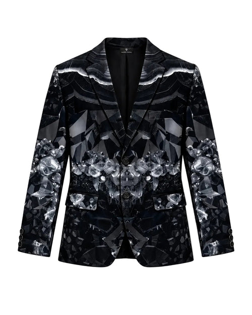 Blazer de Satén Estampado Negro