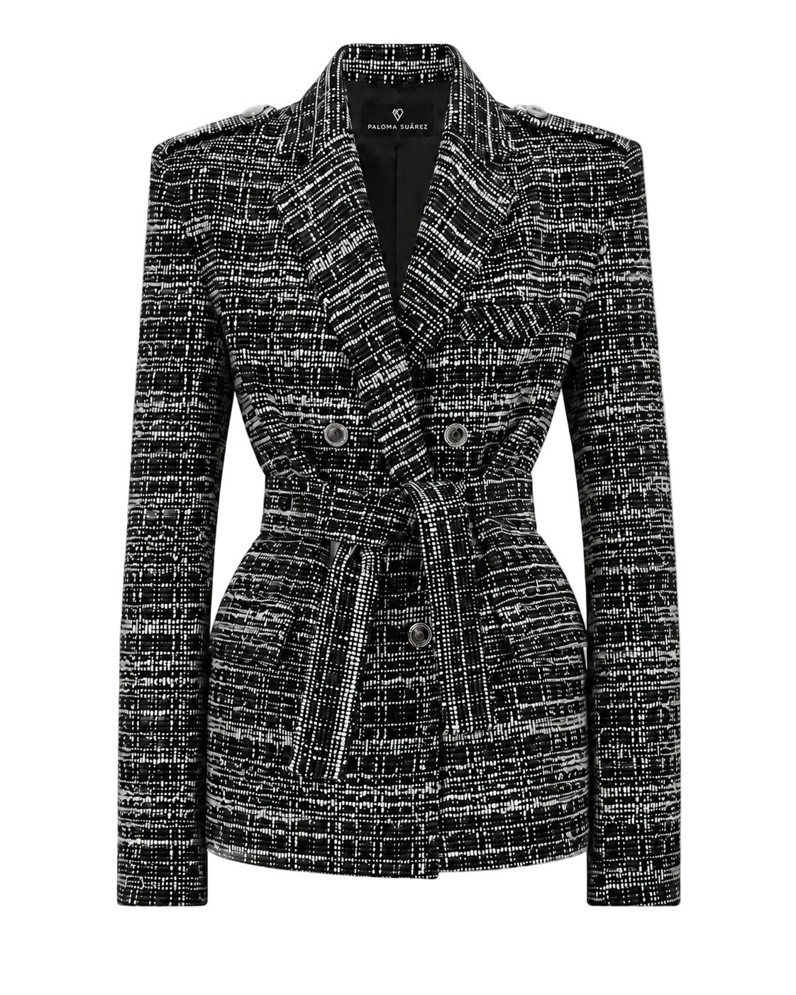 Blazer de tweed con cinturón
