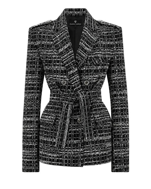 Blazer de tweed con cinturón