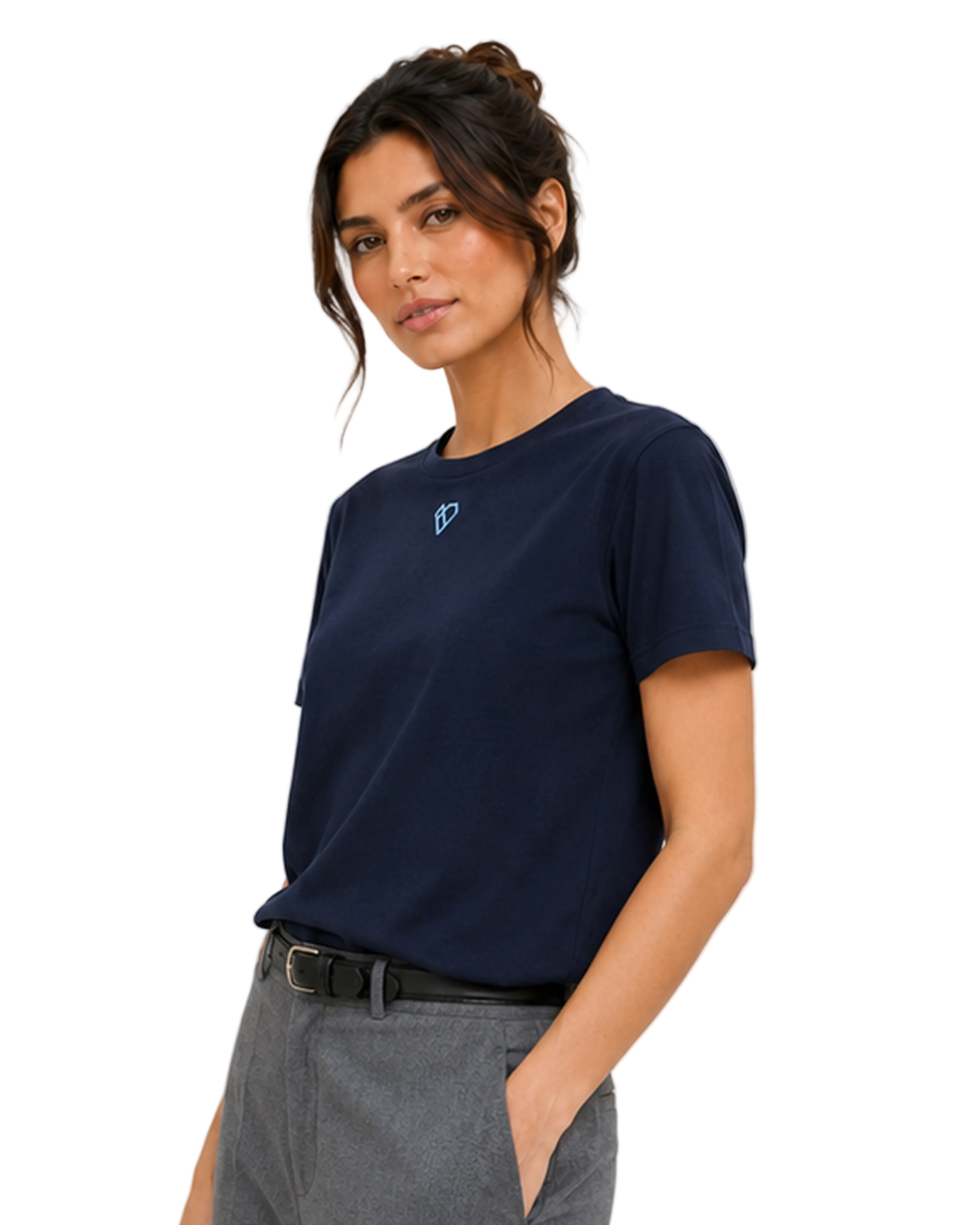 Camiseta Icono Unisex azul — vista tres cuartos