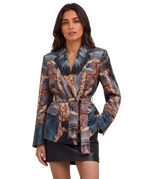 Blazer de Satén Estampado Cruzado