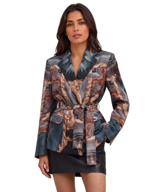 Blazer de Satén Estampado Cruzado