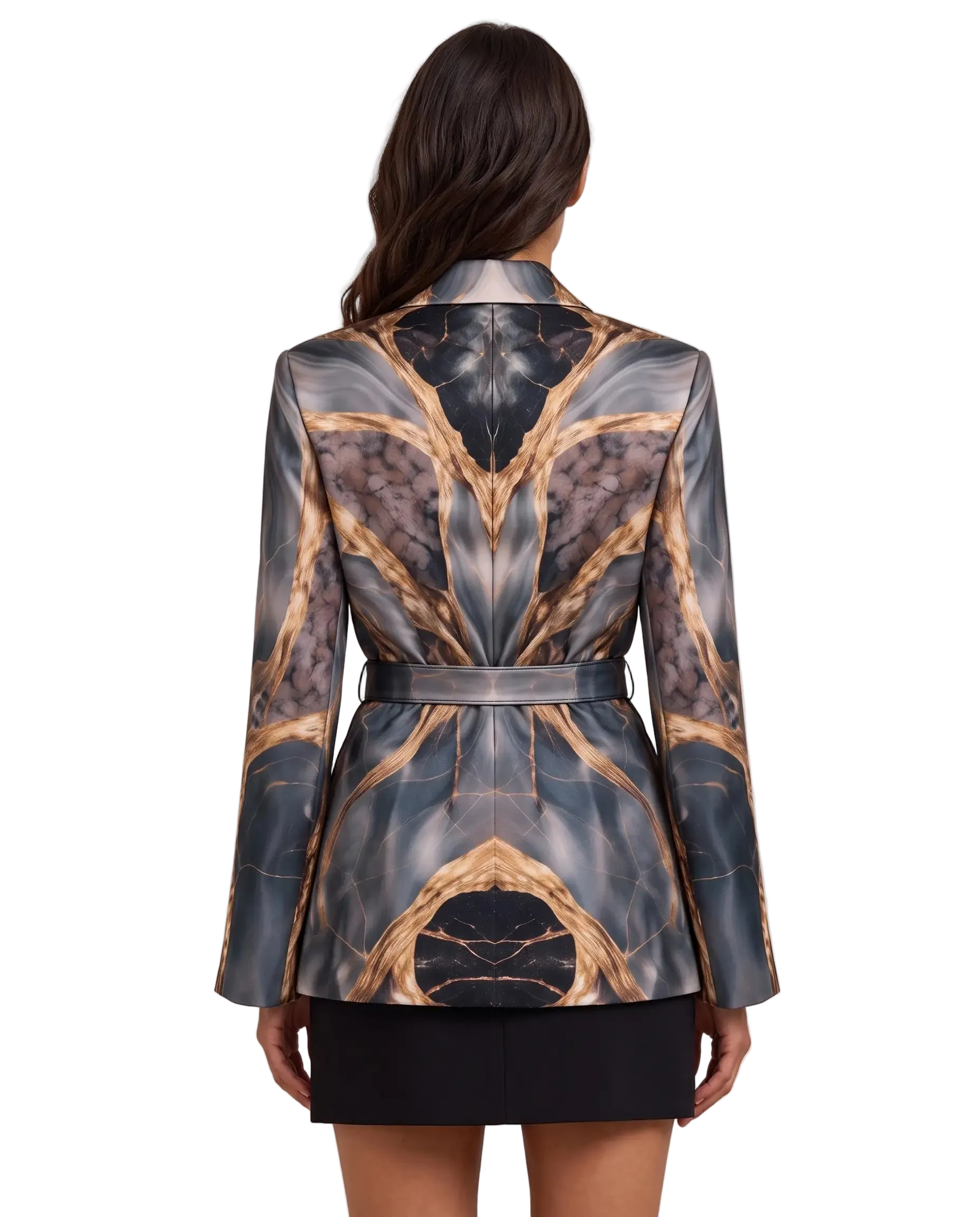 Bedruckter Satinblazer mit Gürtel